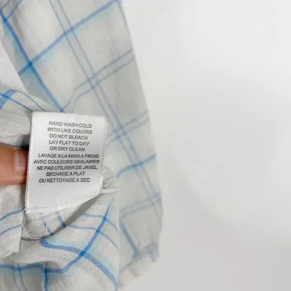 Joie S Ivory Blue Selima Plaid 3/4 Sleeve Blouse Top Split VNeck Button Cotton - Picture 10 of 11